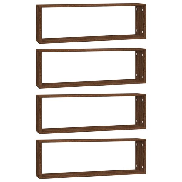 vidaXL &Eacute;tag&egrave;res murales cubiques 4 pcs Ch&ecirc;ne marron 80x15x26,5 cm