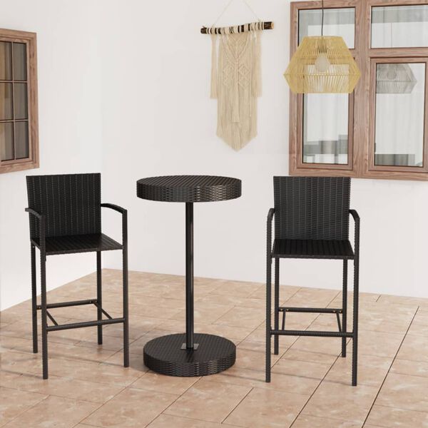 vidaXL Ensemble de bar de jardin 3 pcs R&eacute;sine tress&eacute;e Noir