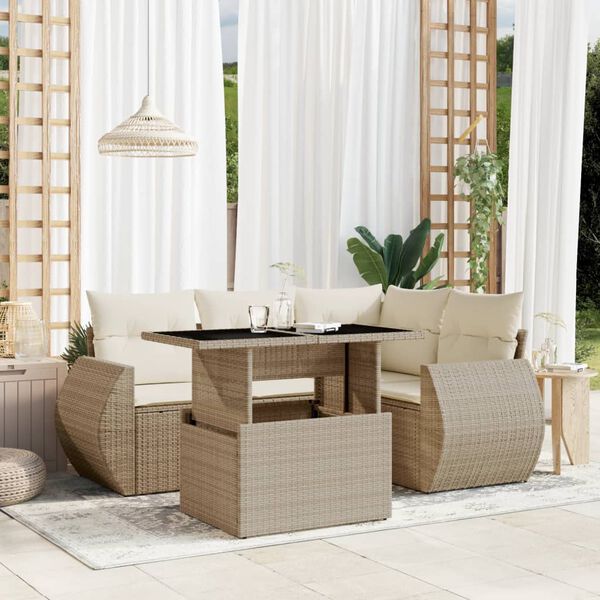 vidaXL Salon de jardin avec coussins 5 pcs beige r&eacute;sine tress&eacute;e