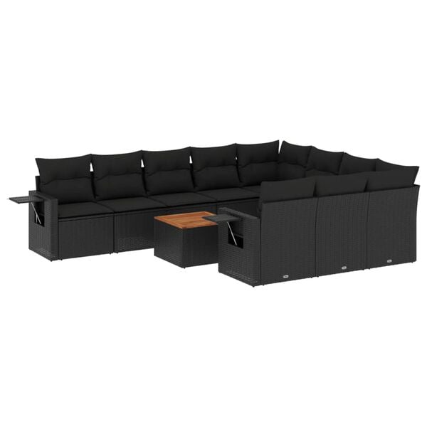 vidaXL Salon de jardin 11 pcs avec coussins noir r&eacute;sine tress&eacute;e