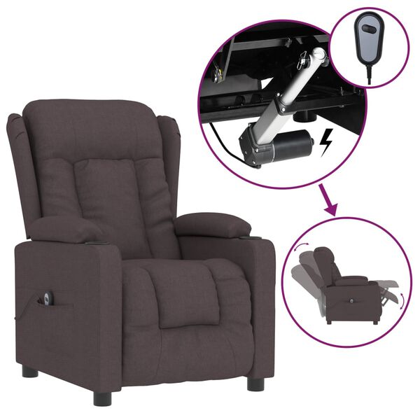 vidaXL Fauteuil inclinable électrique Marron foncé Tissu