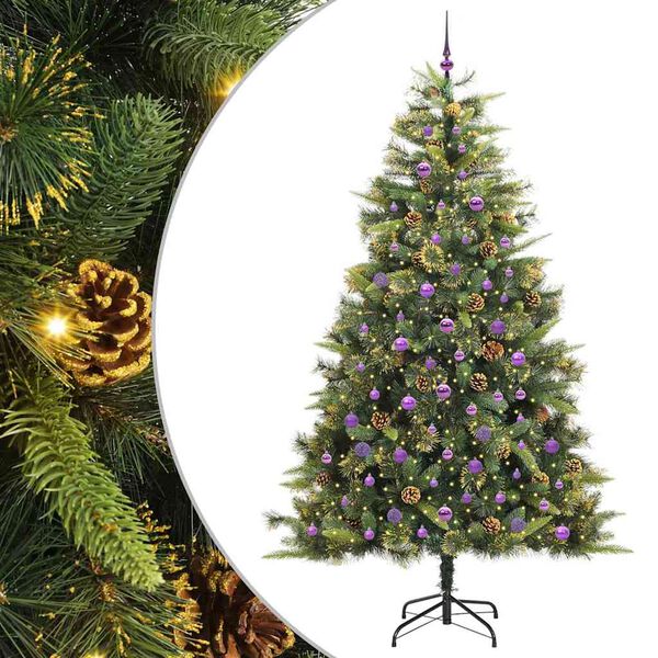 vidaXL Sapin de No&euml;l artificiel avec branches pliables et c&ocirc;nes 240 cm
