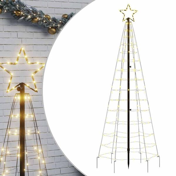 vidaXL Sapin de No&euml;l &agrave; LED avec piquets 220 LED blanc chaud 180 cm