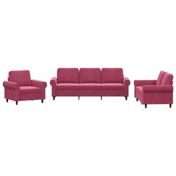 vidaXL Ensemble de canap&eacute;s 3 pcs avec coussins Rouge bordeaux Velours