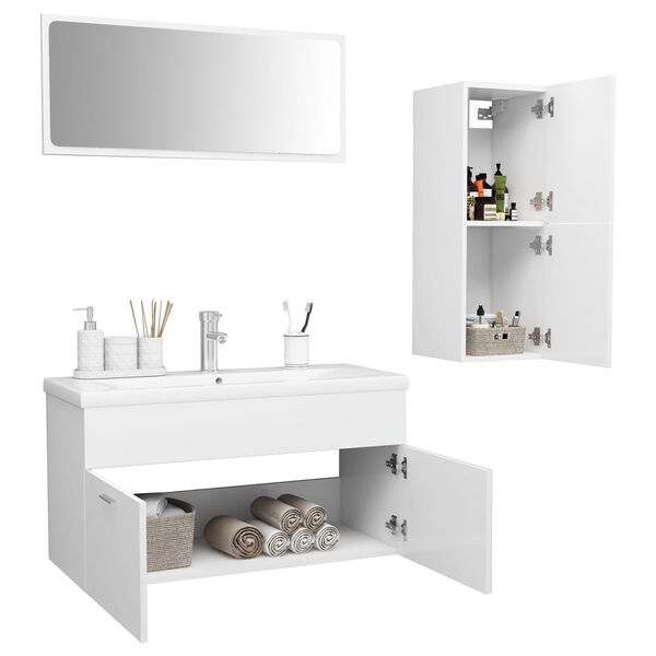 vidaXL Ensemble de meubles de salle de bain Blanc Bois d'ing&eacute;nierie