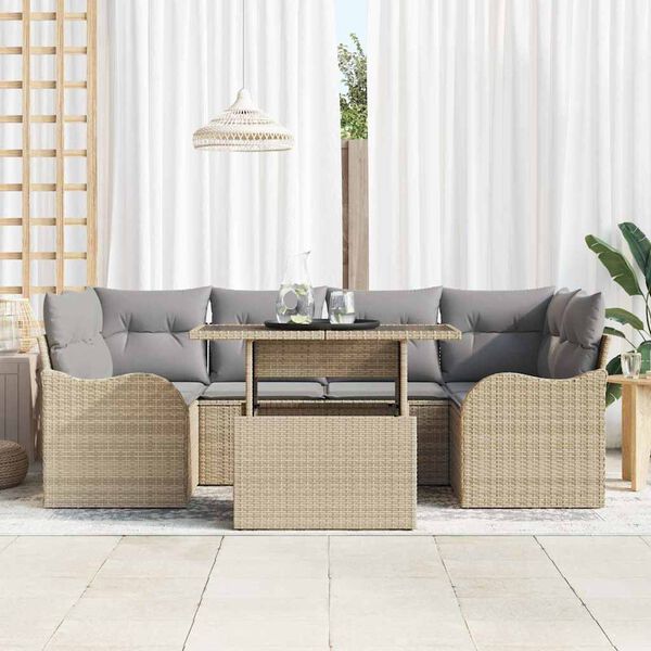 vidaXL Ensemble de canapé de jardin 7 pcs Beige Poly Rattan