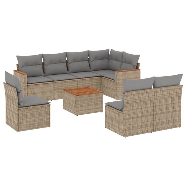 vidaXL Salon de jardin avec coussins 9pcs m&eacute;lange beige r&eacute;sine tress&eacute;e