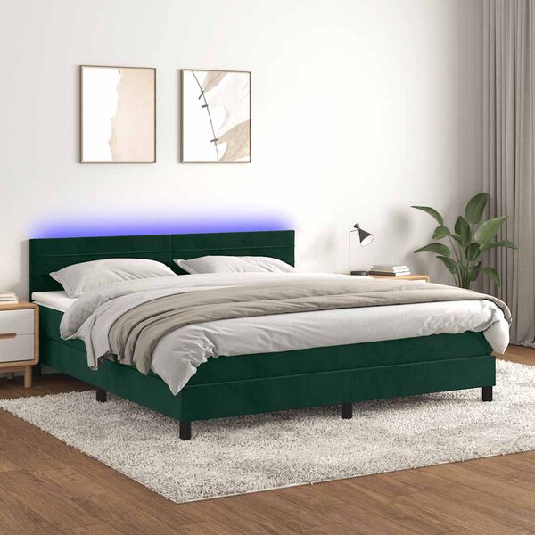 vidaXL Sommier &agrave; lattes de lit avec matelas LED Vert fonc&eacute; 180x200 cm