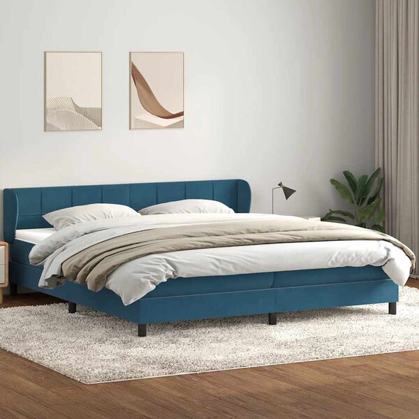 vidaXL Sommier &agrave; lattes de lit et matelas bleu fonc&eacute; 180x210cm velours