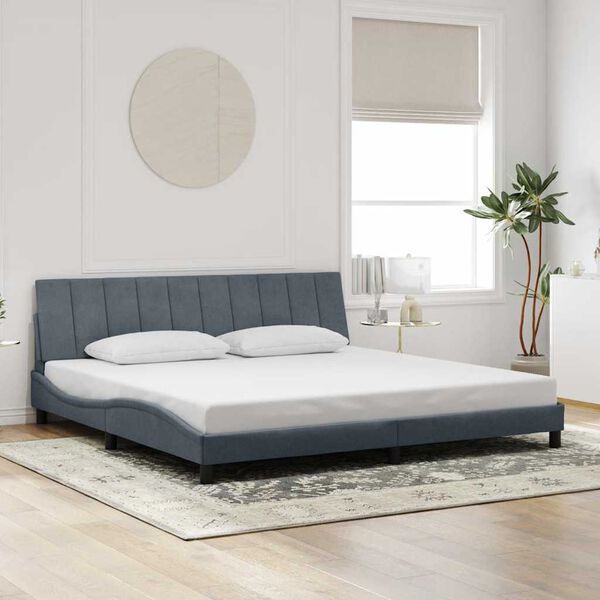 vidaXL Cadre de lit sans matelas Hanko gris fonc&eacute; 200x200 cm velours