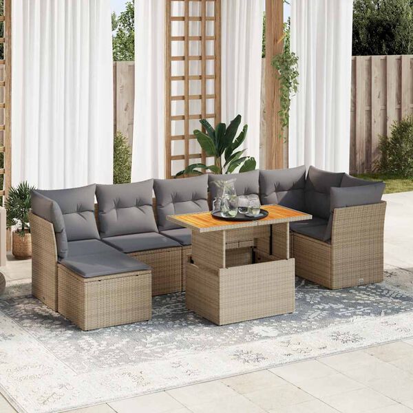 vidaXL Salon de jardin avec coussins 8 pcs beige r&eacute;sine tress&eacute;e