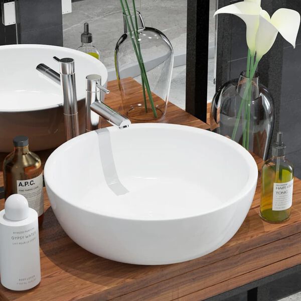 vidaXL Lavabo ronde C&eacute;ramique Blanc 42 x 12 cm