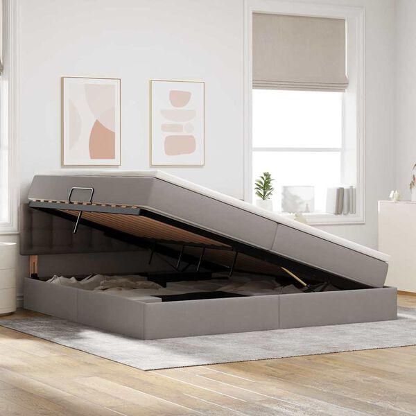 vidaXL Lit avec rangement et matelas avec matelas Taupe 200 x 200 cm