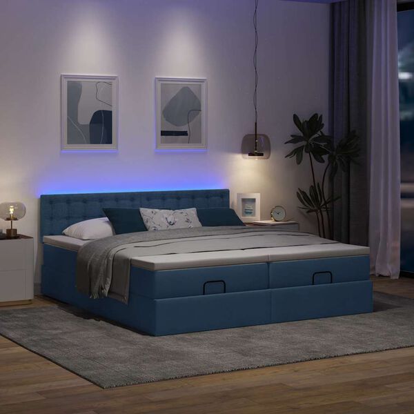 VidaXL Cadre de lit ottoman avec matelas bleu 200x200cm tissu