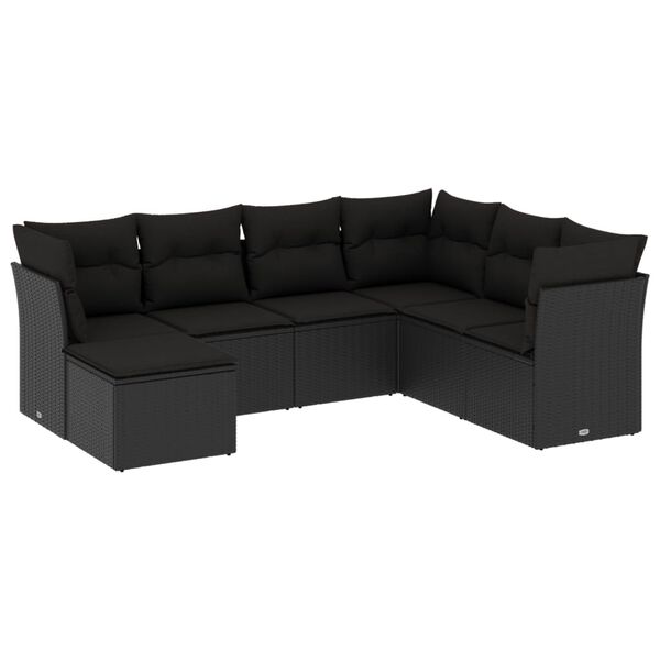 vidaXL Salon de jardin 7 pcs avec coussins noir r&eacute;sine tress&eacute;e