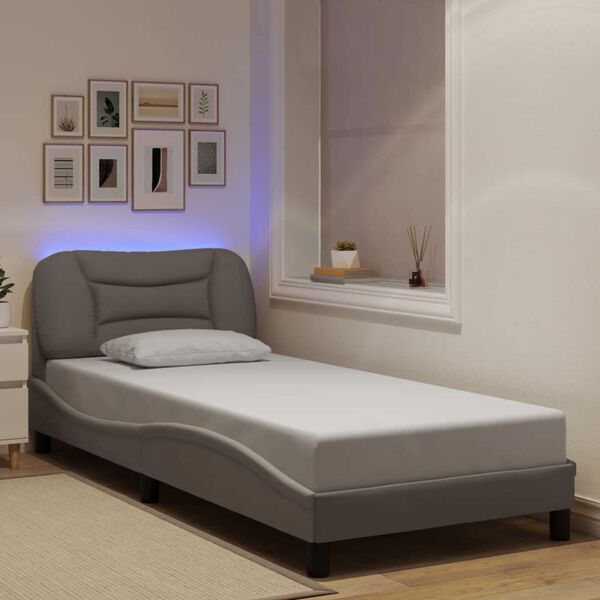 vidaXL Cadre de lit avec LED sans matelas Hvar taupe 90x200 cm tissu