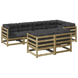 vidaXL Salon de jardin 7 pcs avec coussins bois de pin impr&eacute;gn&eacute;