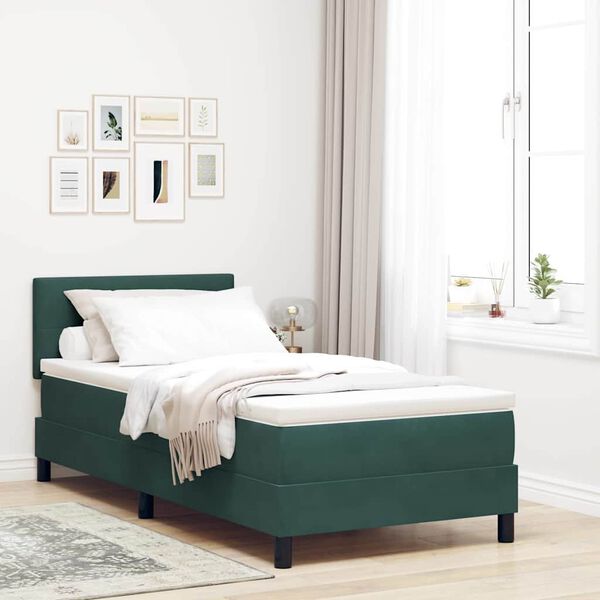 vidaXL Lit &agrave; ressorts avec matelas Vert fonc&eacute; 90 x 190 cm Velours