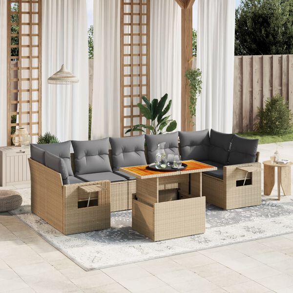 vidaXL Salon de jardin avec coussins 8 pcs beige résine tressée