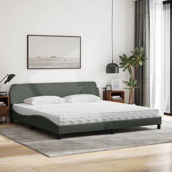 vidaXL Lit avec matelas Dover gris fonc&eacute; 200x200 cm tissu