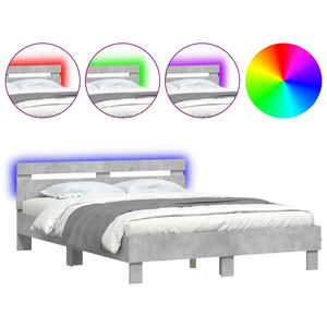 vidaXL Cadre de lit avec LED sans matelas gris b&eacute;ton 150x200 cm