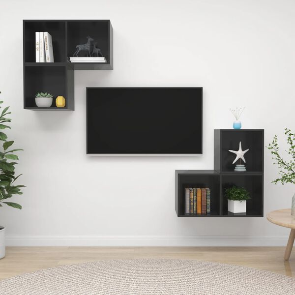 vidaXL Ensemble de meuble TV 4 pcs Gris brillant Bois d'ing&eacute;nierie