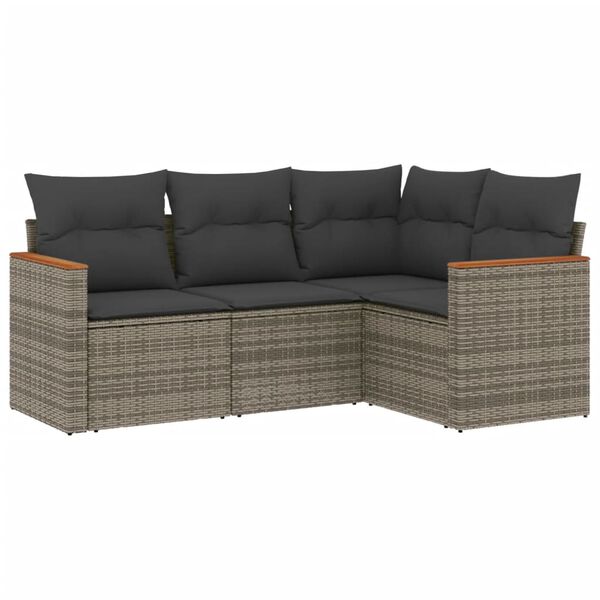 vidaXL Salon de jardin 4 pcs avec coussins gris r&eacute;sine tress&eacute;e