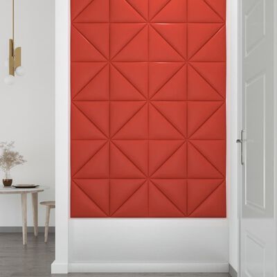 vidaXL Panneaux muraux 12 pcs Rouge 30x30 cm Similicuir 0,54 m²