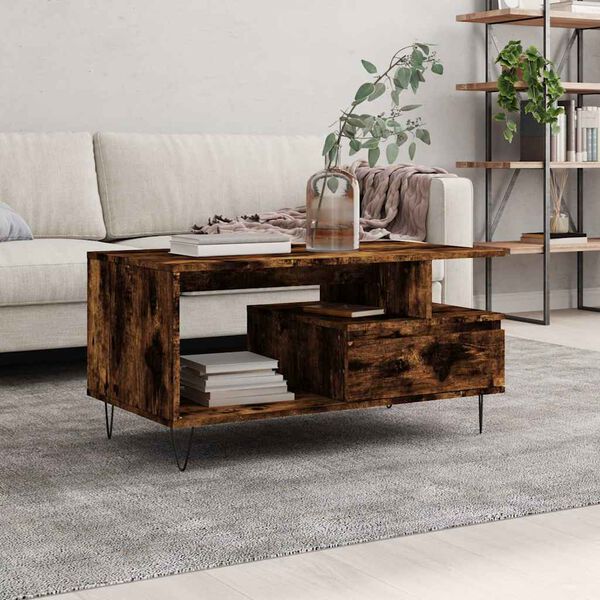 vidaXL Table basse Ch&ecirc;ne fum&eacute; 90x49x45 cm Bois d'ing&eacute;nierie