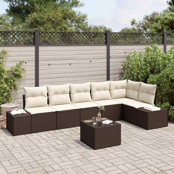 vidaXL Ensemble de canap&eacute; de jardin 7 pcs Marron et Cr&egrave;me polyrotin