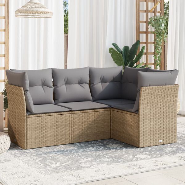 vidaXL Salon de jardin avec coussins 4 pcs beige r&eacute;sine tress&eacute;e