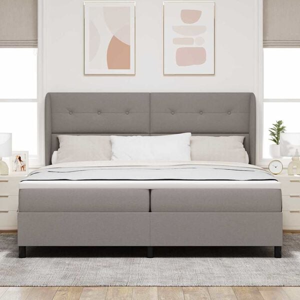 vidaXL Lit &agrave; ressorts avec matelas Taupe 200 x 200 cm tissu