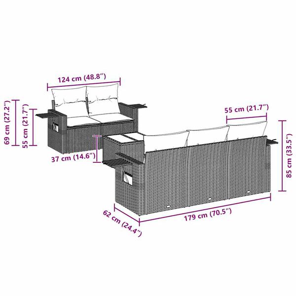 vidaXL Salon de jardin 6 pcs avec coussins noir r&eacute;sine tress&eacute;e