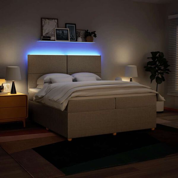 vidaXL Sommier &agrave; lattes de lit avec matelas Cr&egrave;me 200x200 cm Tissu