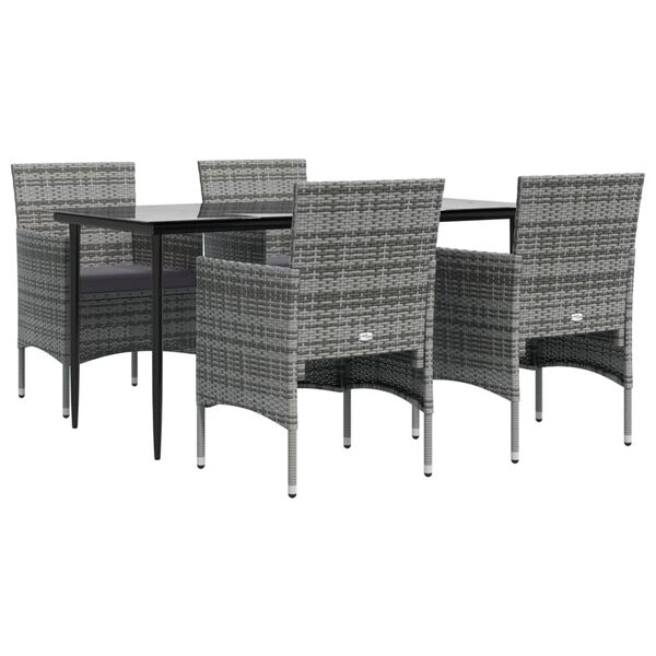 vidaXL Ensemble à manger de jardin et coussins 5pcs Gris/noir
