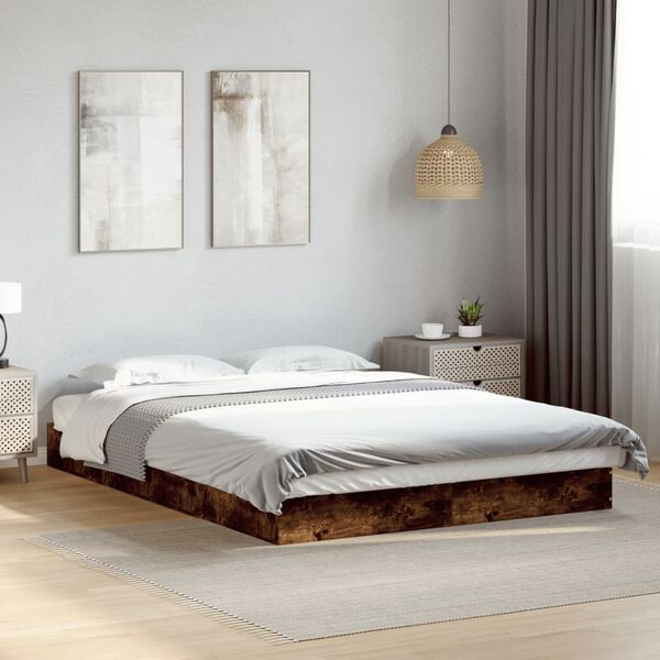 vidaXL Cadre de lit sans matelas ch&ecirc;ne fum&eacute; 140x200 cm bois ing&eacute;nierie