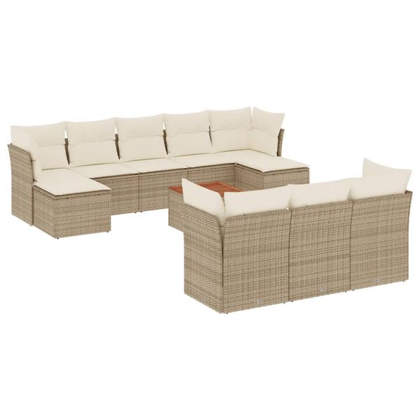 vidaXL Salon de jardin 11 pcs avec coussins beige r&eacute;sine tress&eacute;e