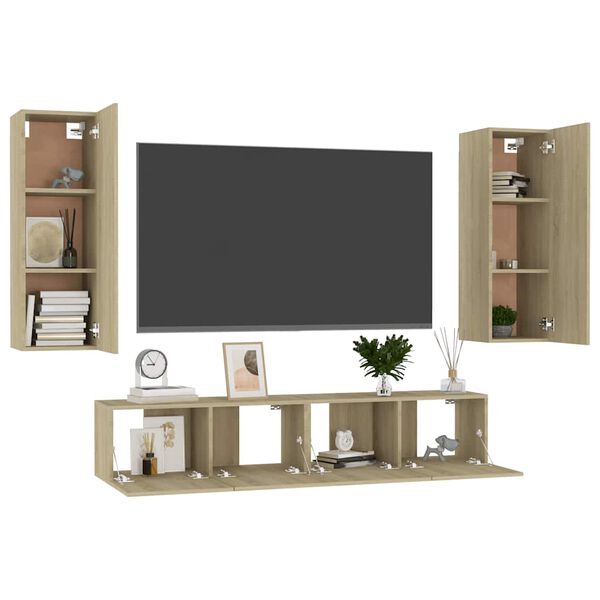 vidaXL Ensemble de meubles TV 4 pcs Ch&ecirc;ne sonoma Bois d'ing&eacute;nierie