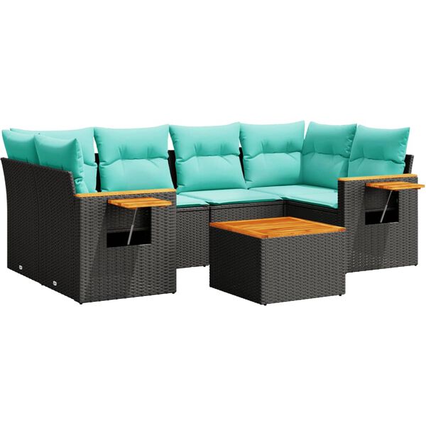 vidaXL Salon de jardin 7 pcs avec coussins noir r&eacute;sine tress&eacute;e