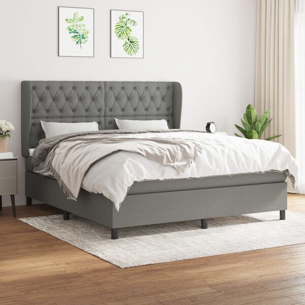 vidaXL Sommier &agrave; lattes de lit avec matelas Gris fonc&eacute; 160x200cm Tissu