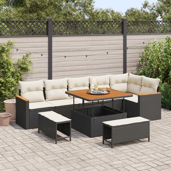 vidaXL Ensemble de canap&eacute; de jardin 9 pcs Noir polyrotin