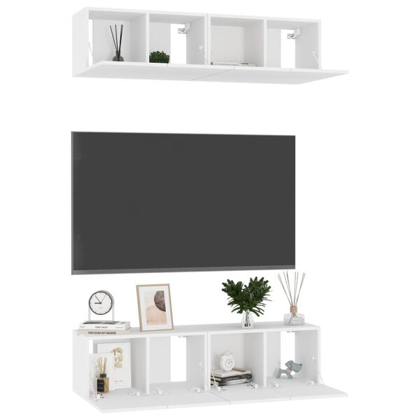 vidaXL Meubles TV 4 pcs Blanc 60x30x30 cm Agglom&eacute;r&eacute;