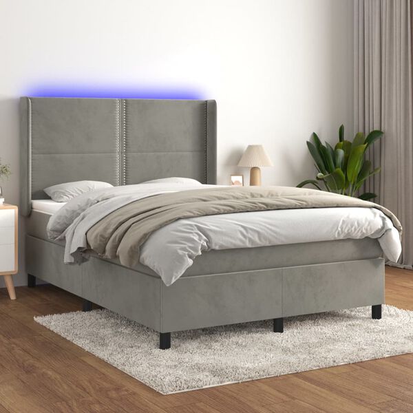 vidaXL Sommier &agrave; lattes de lit matelas et LED Gris clair 140x200 cm