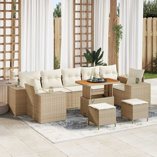 vidaXL Ensemble de canap&eacute; de jardin avec coussin 10 pcs Beige et cr&egrave;me