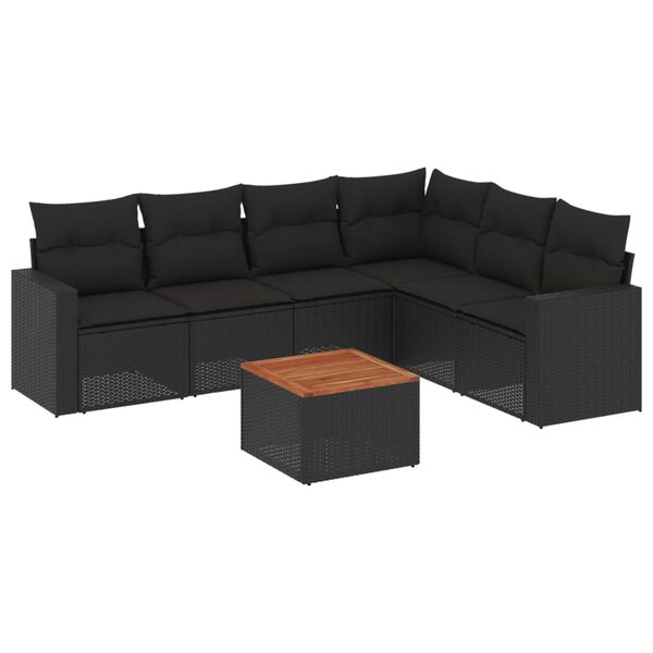 vidaXL Salon de jardin 7 pcs avec coussins noir r&eacute;sine tress&eacute;e