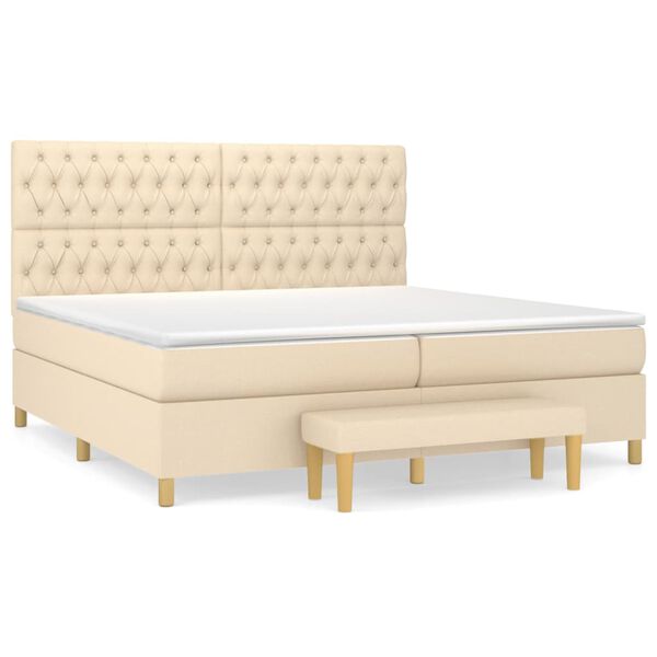 vidaXL Sommier &agrave; lattes de lit avec matelas Cr&egrave;me 200x200 cm Tissu