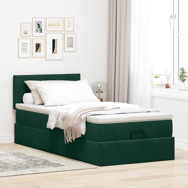 vidaXL Cadre de lit ottoman avec matelas vert fonc&eacute; 100x200 cm velours