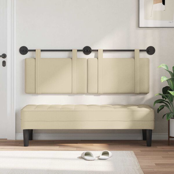 vidaXL T&ecirc;te de lit suspendue Montage mural Cr&egrave;me 130 x 55 x 5 cm tissu