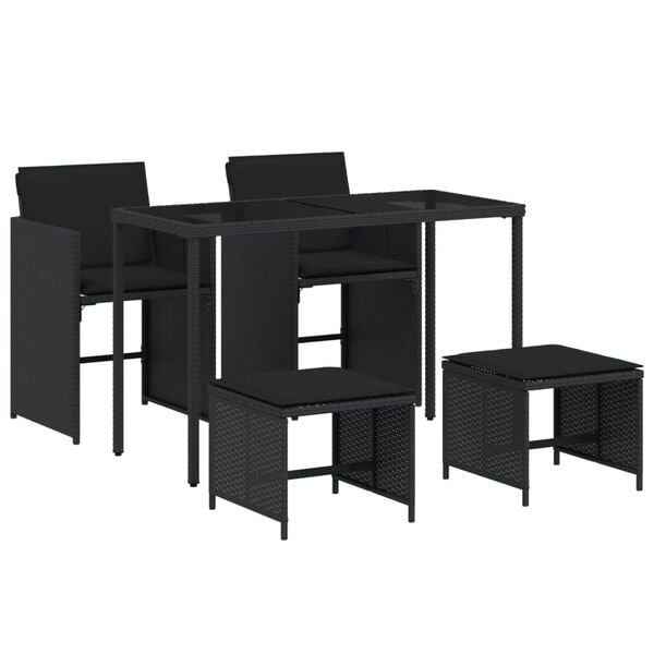 vidaXL Ensemble &agrave; manger de jardin coussins 5pcs Noir R&eacute;sine tress&eacute;e