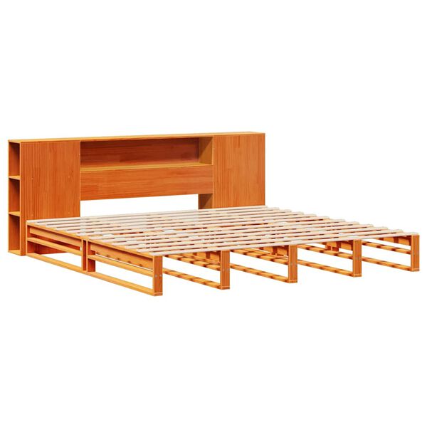 vidaXL Lit biblioth&egrave;que sans matelas cire marron 200x200cm bois massif